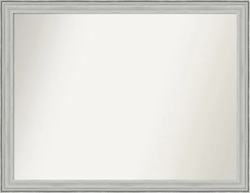 Miniatura 488 de Amanti Art Espejo de baño plateado para sobre fregadero, 25 x 25 pulgadas, espejo de tocador cuadrado estrecho de níquel cepillado, marco de madera