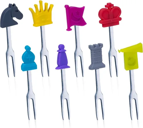 Miniatura 8 de Cucharas y tenedores pequeños de acero inoxidable y silicona, juego de 6 piezas, formas de frutas para frutas, queso, aperitivos Fruitilicious