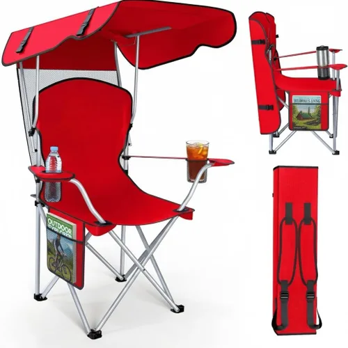 Miniatura 15 de Sillas de camping plegables portátiles con toldo y toldo para adultos, tela Oxford 600D duradera resistente a la intemperie, silla de camping