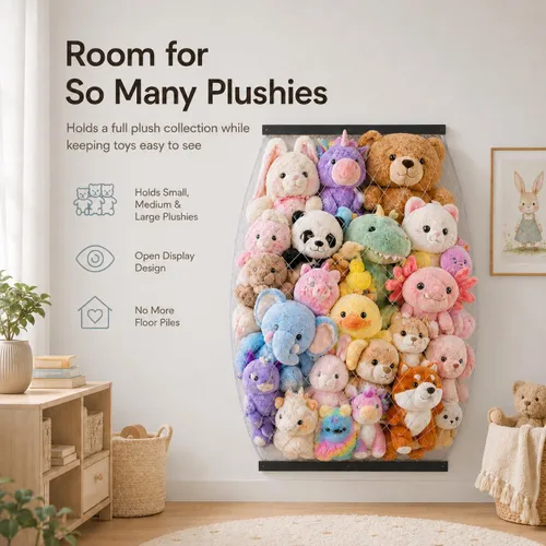 Miniatura 6 de Red de almacenamiento de animales de peluche, soporte elástico para juguetes de peluche, longitud de montaje en puerta/pared, organizador