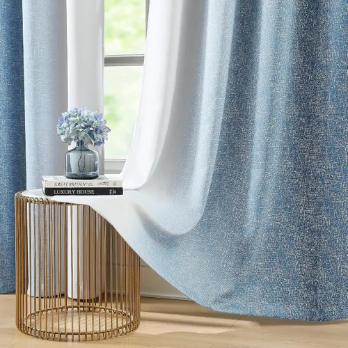 Miniatura 2 de Cortinas Completamente Opacas Azul Degradado de 63 pulgadas de Largo para Sala de Estar y Dormitorio, Cortinas con Aislamiento Térmico para Navidad