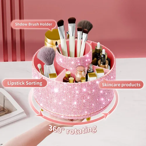 Miniatura 2 de fanado Bling Diamond - Soporte para brochas de maquillaje, organizador de maquillaje giratorio de 360°, vaso para brochas de maquillaje de 5 ranuras