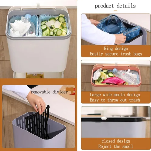 Miniatura 5 de Contenedor de compost para cocina, contenedor de compost para cocina interior, sellado, poleas fijas, botes de basura con tapas y separadores Verde