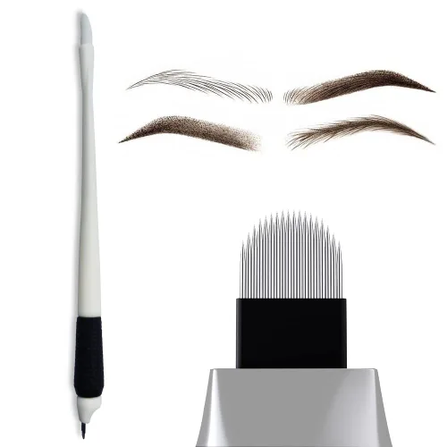 Microblading Supplies - Bolígrafo desechable Microblading esterilizado de 18U Microblading con agarre de silicona y esponja de pigmento (0.007 in)