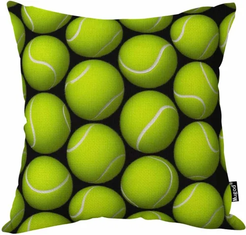 Mugod Funda de almohada decorativa de pelota de tenis, bolas redondas paralelas, amarillas, verdes, negras, blancas, de algodón, fundas de almohada