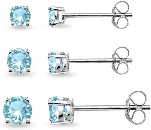 Miniatura 6 de Aretes de tuerca para mujer, aretes de piedra natal, piedra preciosa genuina o sintética, juego de aretes redondos de 0.118 a 0.197 pulgadas, juego