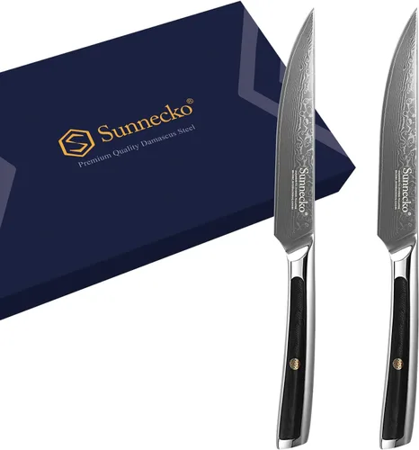 Miniatura 7 de Sunnecko Cuchillo para Carne de Cocina de 5 Pulgadas, Cuchillo para Carne de Damasco VG-10, Acero Japonés, Cuchillos de Carne No Dentados de Espiga