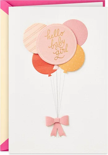 Tarjeta de Baby Shower Hallmark Signature para Niña (Globos) Bienvenida a la Nueva Bebé Niña, Felicitaciones