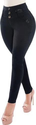 Fiorella Shapewear Levantador de glúteos para mujer, pantalones vaqueros de cintura alta push up negro Levanta Cola Pantalones Colombianos 516BB