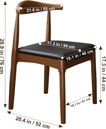 Miniatura 2 de Silla de comedor de madera maciza con acabado de nogal de mediados de siglo, modernas sillas de comedor tapizadas de piel sintética con respaldo