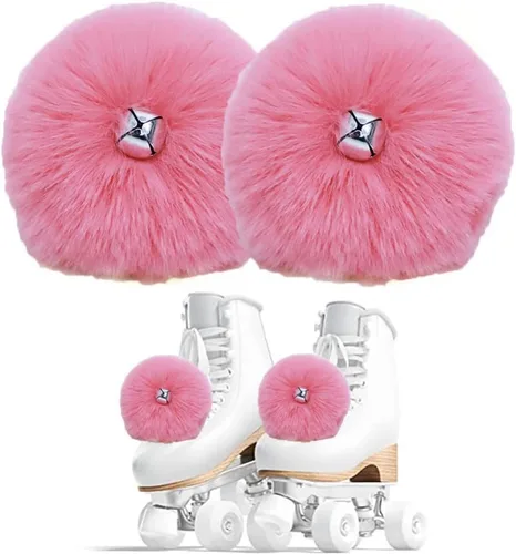 Miniatura 11 de 2 pompones para patinaje sobre ruedas para mujeres y niñas, de princesa, para patinaje sobre hielo, bolas de pompón con cascabeles peludos para Rosa