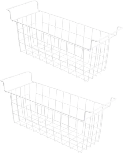 Miniatura 8 de Cestas de almacenamiento de alambre de metal para congelador de 15.5 pulgadas, con asas para colgar para congelador profundo, juego de 2