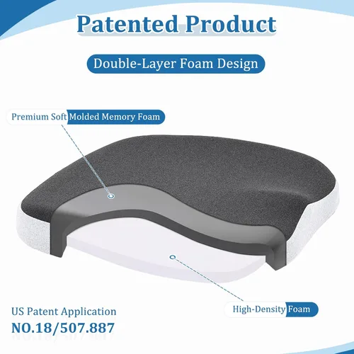 Miniatura 2 de GOFORIT Cojín de asiento de espuma viscoelástica moldeada, diseño de espuma de doble capa, cojín ergonómico para aliviar el dolor de ciática