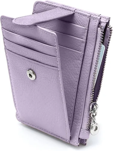 Miniatura 12 de Cartera delgada para mujer, de piel auténtica, tarjetero delgado con bloqueo RFID, carteras pequeñas