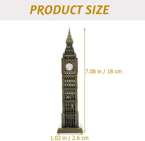 Miniatura 7 de Beavorty Big Ben Modelo Londres - Adorno de construcción de 7.08 pulgadas, escultura arquitectónica de metal para el hogar, boda, reunión familiar