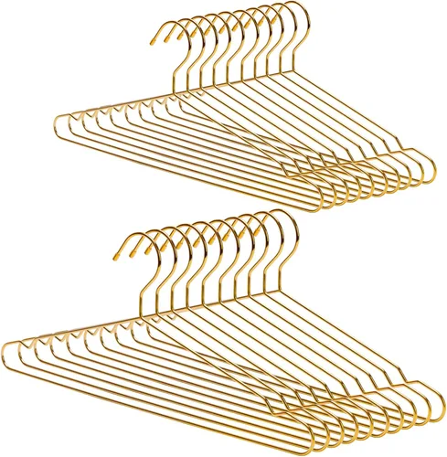 Nature Smile Paquete de 20 perchas de metal resistentes de 17.7 pulgadas para hombre, ahorro de espacio para uso diario, color dorado