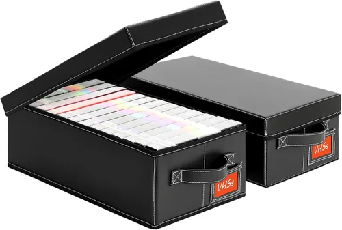 Miniatura 6 de Caja de almacenamiento VHS – Pack de 2 organizadores de cintas de casete con tapa de PVC transparente – Caja de almacenamiento apilable que contiene