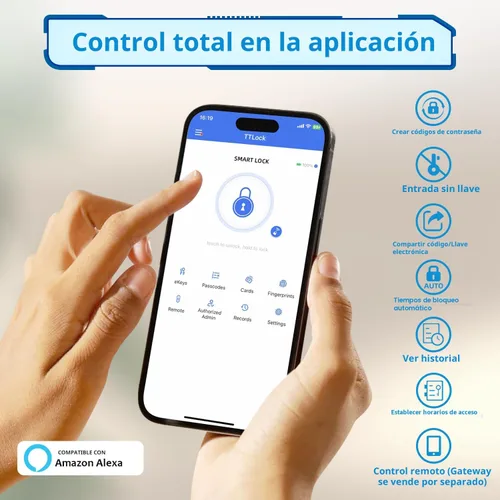 Miniatura 4 de Cerradura de puerta inteligente con asa, cerradura digital de entrada sin llave para puerta delantera/interior, cerraduras exteriores de huellas