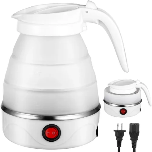 Hervidor eléctrico portátil de 110 V 600 W, caldera de agua plegable de silicona de tamaño de viaje de 0.6 L, pequeña tetera eléctrica para café y