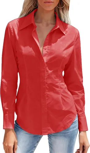 Miniatura 10 de Camisas con botones para mujer ajustadas, camisa de vestir de manga larga, blusa con cuello, camisa de trabajo, para negocios, para oficina, atuendo