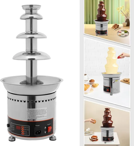 Miniatura 8 de Fuente de fondue de chocolate de 4 niveles, calentador eléctrico de acero inoxidable para derretir chocolate, máquina de fusión calentada, capacidad