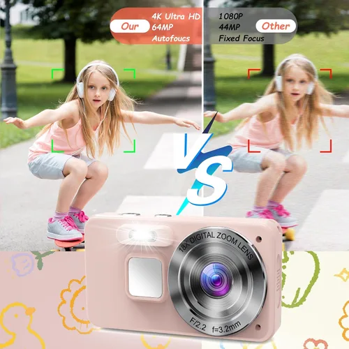 Miniatura 3 de Cámara digital para niños UHD 4K Fotografía: cámaras de apuntar y disparar de 64 MP para vlogging con tarjeta de 64 GB 18X Zoom- Cámara compacta