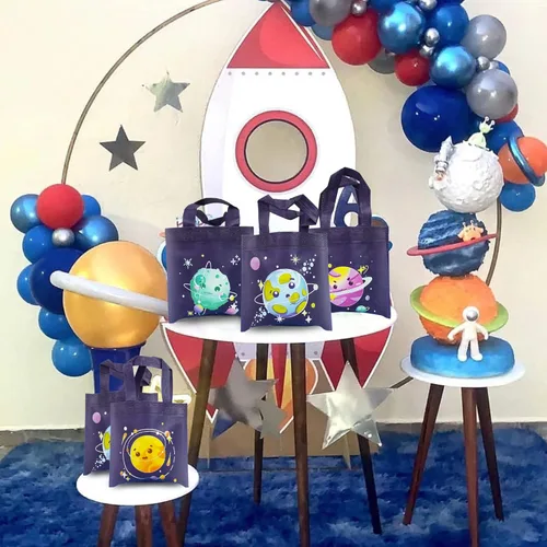 Miniatura 6 de BANBALLON 20 bolsas de recuerdo para fiesta del espacio exterior, bolsas de regalo espaciales, bolsas de regalo para niños, sistema solar galáctico