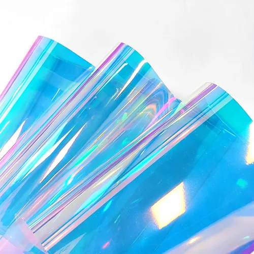 Miniatura 3 de 6 piezas de tela holográfica transparente de PVC azul iridiscente de 0.031 in de grosor de vinilo transparente con espejo de lámina láser para XHT