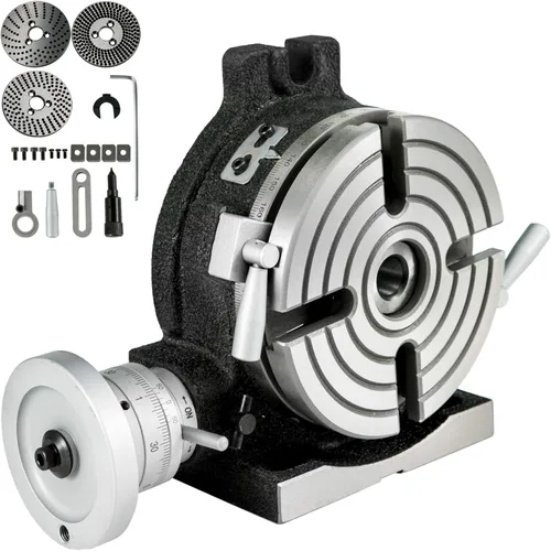 VEVOR - Mesa giratoria 6 pulgadas (150 mm) mesa de fresado horizontal vertical 2/5 pulgadas (10 mm) mesa giratoria de fresado de 4 ranuras MT-2 mesa