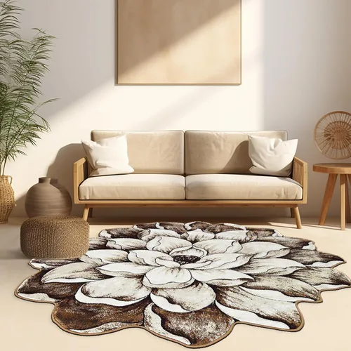 Miniatura 12 de Alfombra redonda de 2 pies con forma de flor, bonita alfombra de felpa con forma de flor, para dormitorio, suelo, sala de estar, alfombra 301 beige