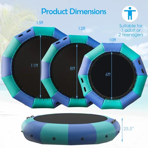 Miniatura 2 de GYMAX Trampolín de agua, trampolín flotante para lago con bomba eléctrica y escalera de cuerda, gorila de agua inflable para lago, resistente