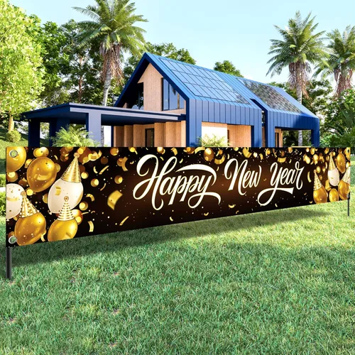 KatchOn, XtraLarge - Cartel dorado de feliz año nuevo 2026-120 x 20 pulgadas, letrero de feliz año nuevo para decoraciones de Año Nuevo 2026 |