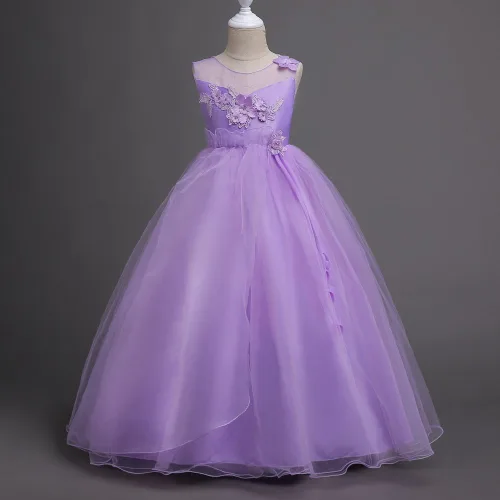 Miniatura 2 de Vestido formal de tul de encaje para niña de flores, vestido largo de princesa, baile, boda, dama de honor, noche