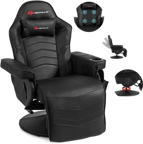 Miniatura 9 de POWERSTONE - Silla reclinable para videojuegos, silla de masaje de poliuretano con reposapiés, soporte para tazas, reposacabezas y bolsa lateral