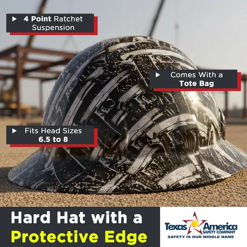 Miniatura 3 de Texas America Safety Company Casco de seguridad con visera completa, diseño patriótico hidroimpreso, con suspensión de 4 puntos y bolsa