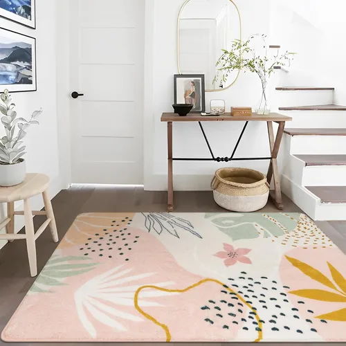 Miniatura 9 de Lahome Alfombra Rosa para Sala de Estar - Alfombra de Área de 5x7 pies Lavable Antideslizante Alfombras Boho para Dormitorio Alfombra Linda y Suave