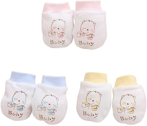 Miniatura 2 de 2 pares de guantes unisex de algodón para bebé, sin arañazos, suave funda para calentar las manos para recién nacido, regalo (amarillo) práctico e
