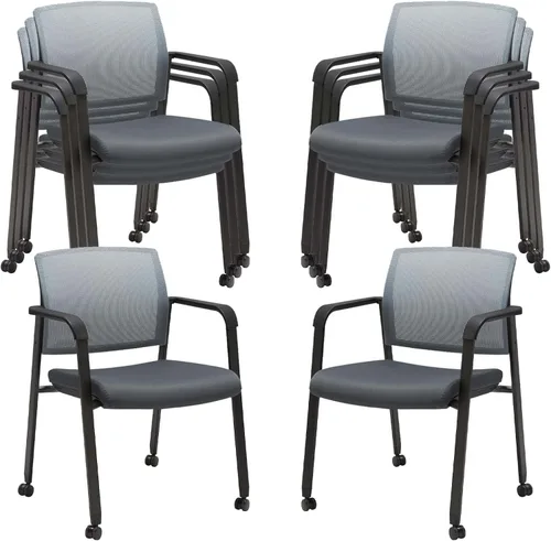 Miniatura 25 de CLATINA Juego de 2 sillas apilables con respaldo de malla con asiento de tela tapizado y soporte lumbar ergonómico para oficina, escuela, iglesia