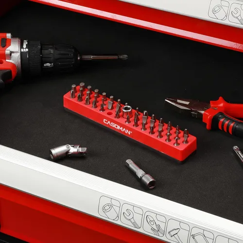 Miniatura 7 de CASOMAN 2 piezas 1/4" Organizador de brocas hexagonales con base magnética - Rojo, Organizador de 86 brocas con fuerte base magnética, Organizador