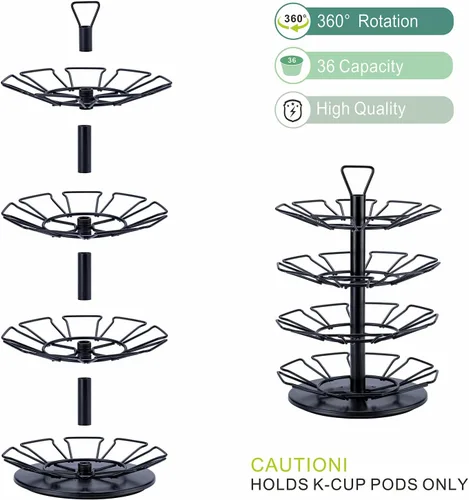 Miniatura 2 de ZCDCP Soporte para tazas K de 4 niveles, soporte organizador de almacenamiento de cápsulas de café de metal, compatible con cápsulas de 36 K Cup