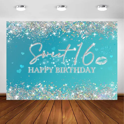 Miniatura 13 de Avezano Telón de fondo de cumpleaños de 16 años con purpurina para decoración de fiesta de cumpleaños, diamantes brillantes, oro rosa, morado
