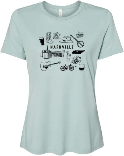 Miniatura 31 de Cute Women's Screen Printed Crew Neck Tee, Shirts With Sayings, Dusty Blue or Olive