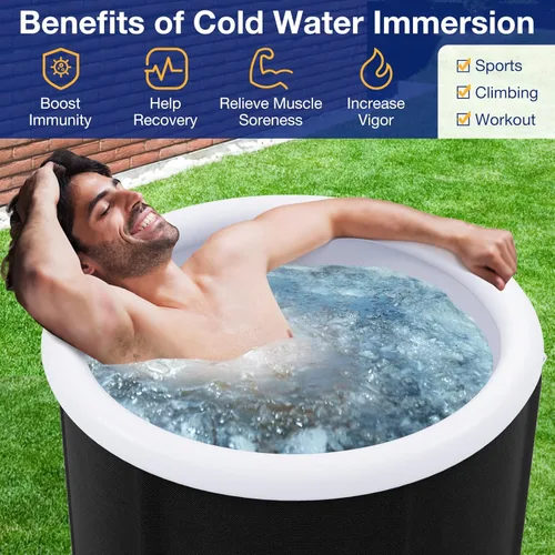 Miniatura 8 de GYMAX Bañera de hielo, bañera de inmersión fría de 66 galones con tapa, bañera de hielo inflable para adultos para recuperación de terapia de frío