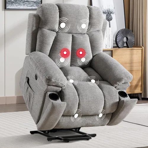 Miniatura 10 de IOMOR Silla reclinable grande para personas mayores con masaje y calor, sofá reclinable eléctrico con 2 portavasos, bolsillo lateral y puerto