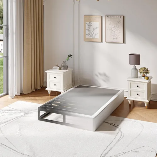 Somier individual de 5 pulgadas, capacidad de 1500 libras, tamaño de base de cama metálica, base de colchón de perfil bajo con funda de tela, fácil
