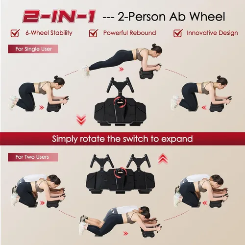 Miniatura 3 de Partner Ab Roller Wheel- Entrenador de núcleo para dos personas, equipo estable de gimnasio en casa para parejas para fortalecer los músculos