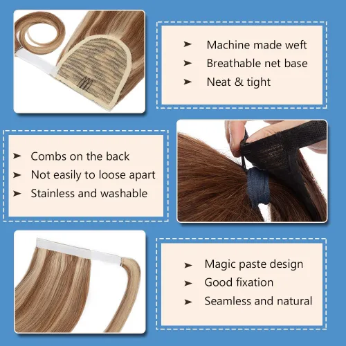 Miniatura 3 de Hairro Cola de caballo Extainson para las mujeres, extensiones de cola de caballo largo y recto, cabello humano real, accesorio de colas de caballo