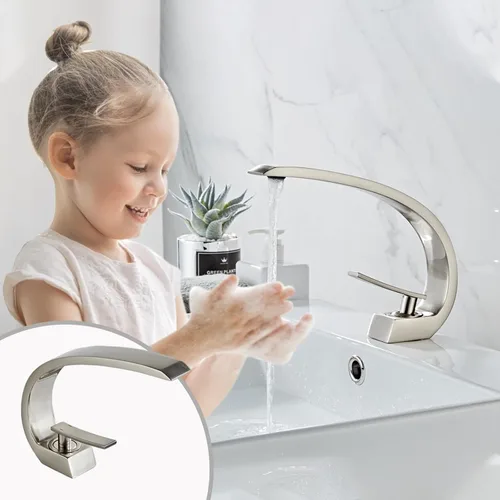 Miniatura 9 de grifo de mando único para lavabo, cromo y níquel cepillado o bronce aceitado, diseño de cascada, grifo mezclador