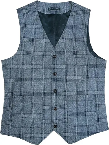 Miniatura 3 de Chaleco de traje vintage para hombre, de tweed a cuadros, ajuste regular, para padrinos de boda, Negro