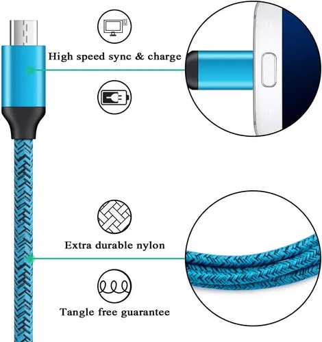 Miniatura 2 de Paquete de 2 cables micro USB para Android de carga rápida, compatibles con Samsung Galaxy S7 S6 Edge/Active, J8 J7 J3 V, Moto E5 G5 G6 Play